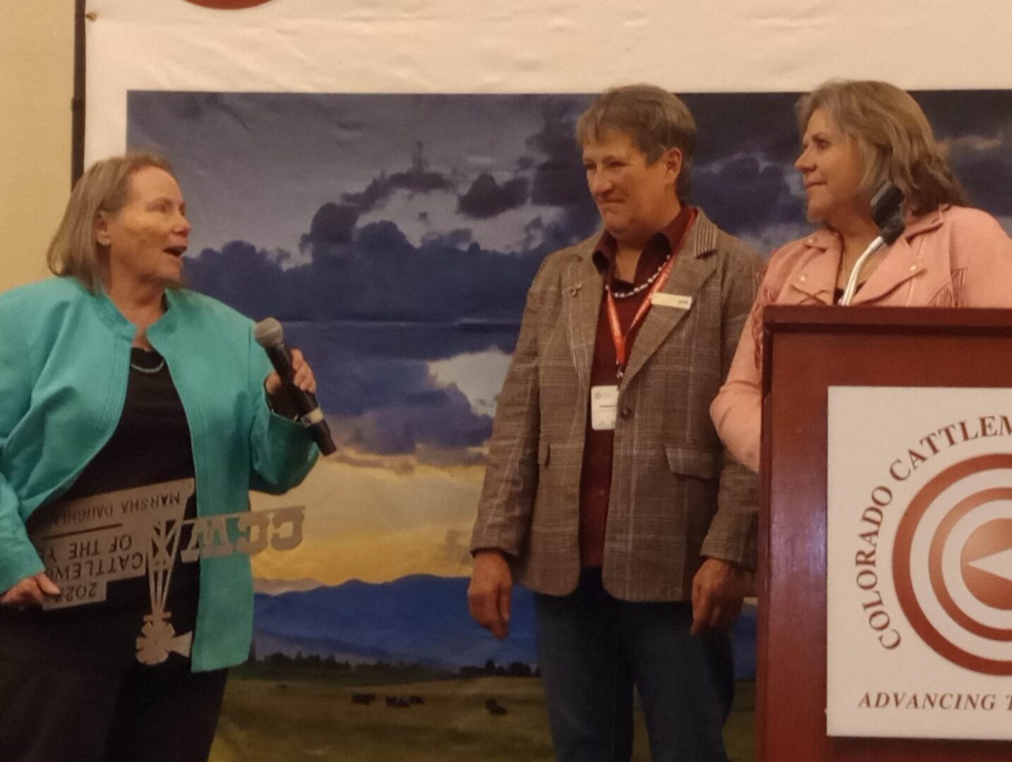 Mid-winter, Jo Stanko, Kathleen Shoemaker and Christy Hawk presenting CW of the Year awards